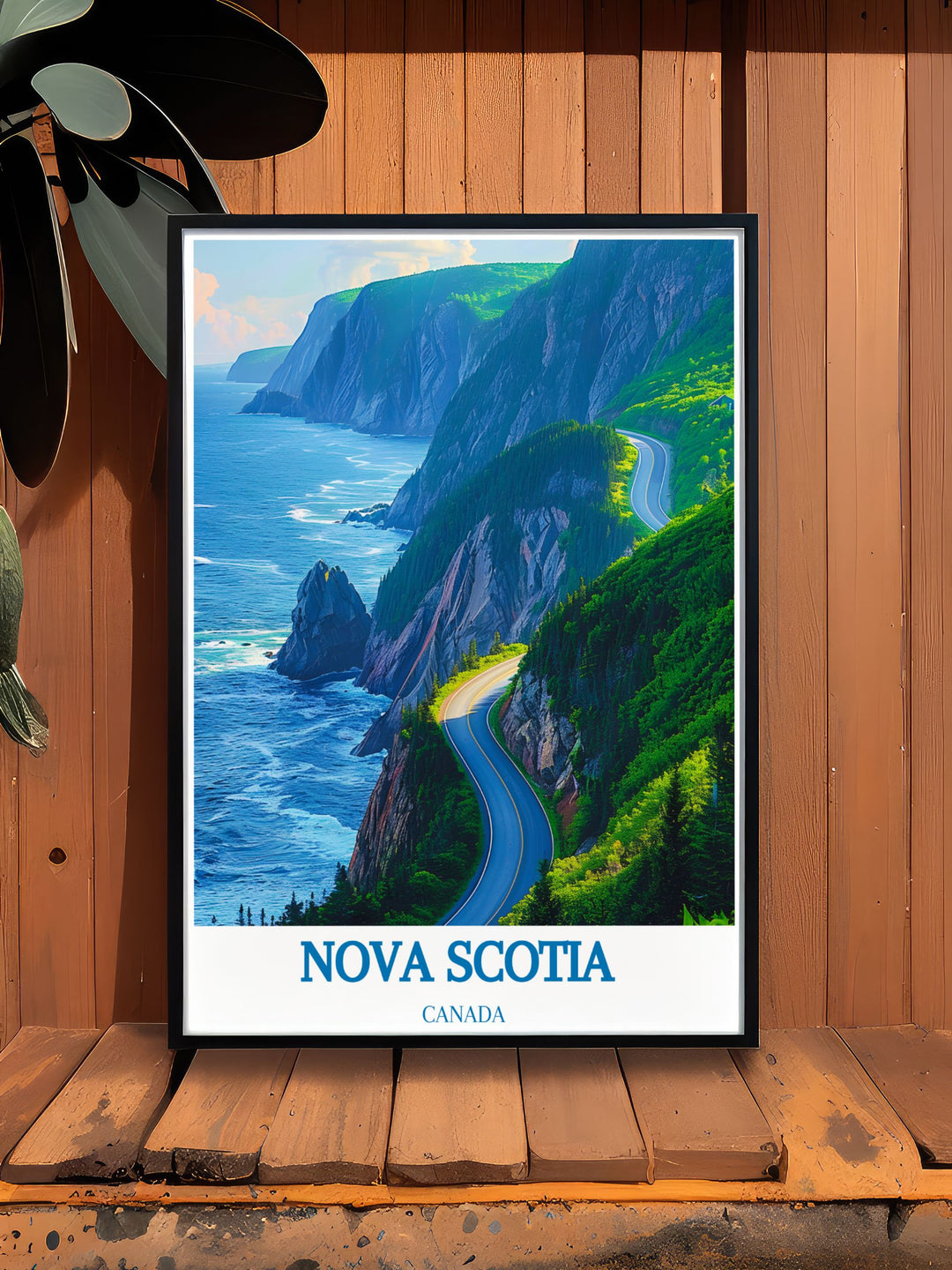 Illustration of the Cabot Trail, showcasing the natural beauty of Nova Scotia. Ideal for modern decor and a great gift for those who appreciate Canadian art and scenic landscapes.