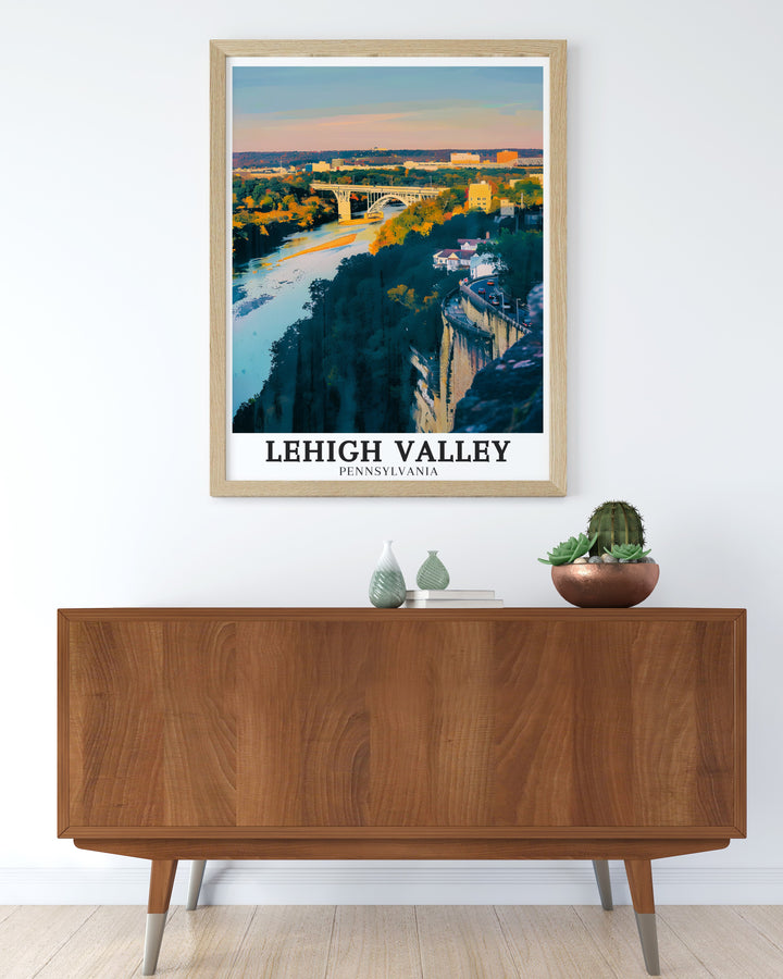 Allentown canvas art depicting the historic architecture and scenic views of this Pennsylvania city. The artwork blends the rich history of Allentown with the surrounding beauty of the Appalachian Mountains, making it a must have for those looking to bring a bit of Pennsylvanias charm into their home.