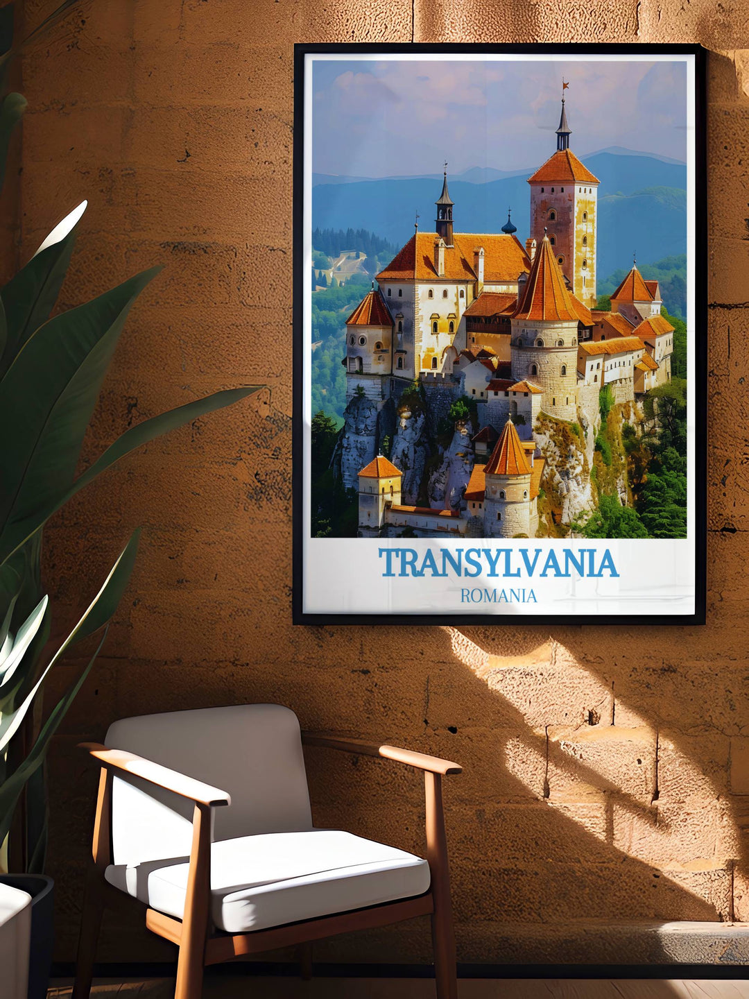 Romania travel posters of Bran Castle, showcasing the gothic splendor and historical significance of this iconic fortress, with high quality prints that make a standout addition to any room or office.