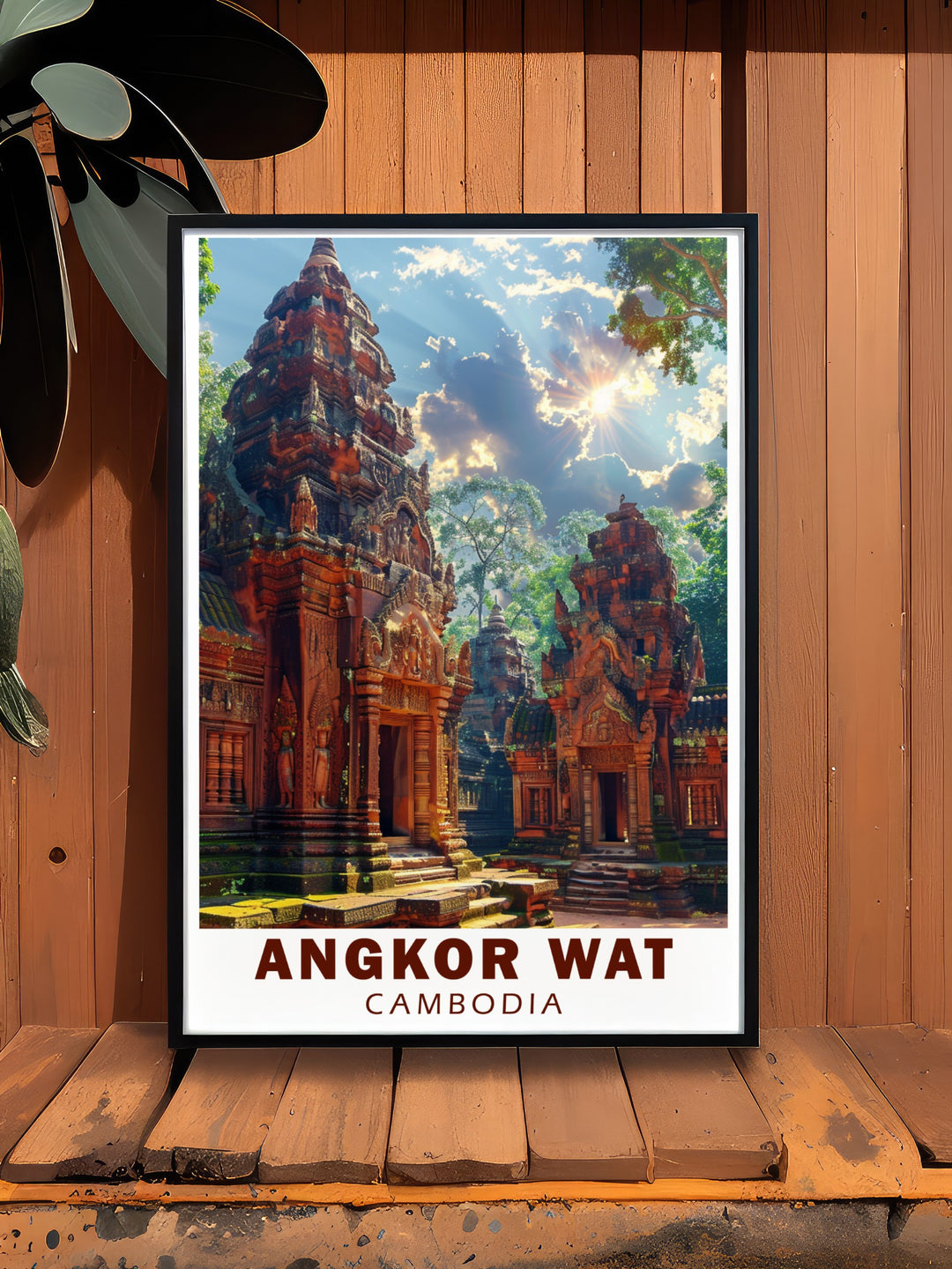 This Angkor Wat and Banteay Srei poster brings the magnificent beauty of Cambodias ancient temples to life. The detailed artwork showcases the craftsmanship of Khmer architecture, making it a captivating piece for any space that appreciates the beauty of ancient wonders.