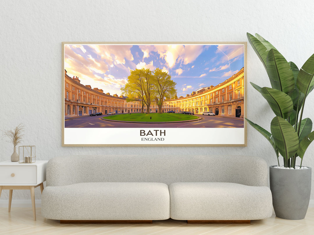 Artistic representation of The Circus in Bath, England, capturing the historical elegance and architectural beauty in a sophisticated wall decor piece.