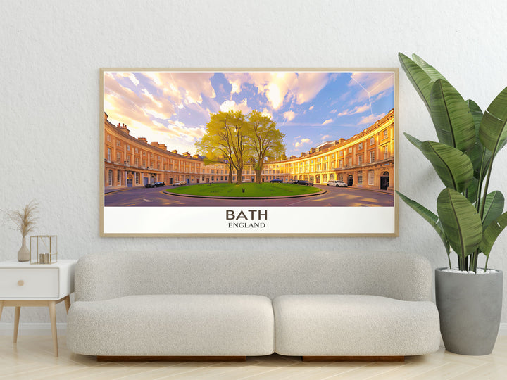 Artistic representation of The Circus in Bath, England, capturing the historical elegance and architectural beauty in a sophisticated wall decor piece.