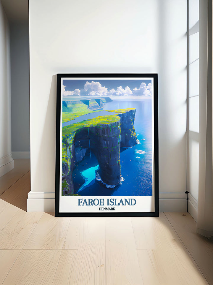 This art print showcases the iconic Sørvágsvatn and its dramatic cliffs, perfect for enhancing any home or office decor.
