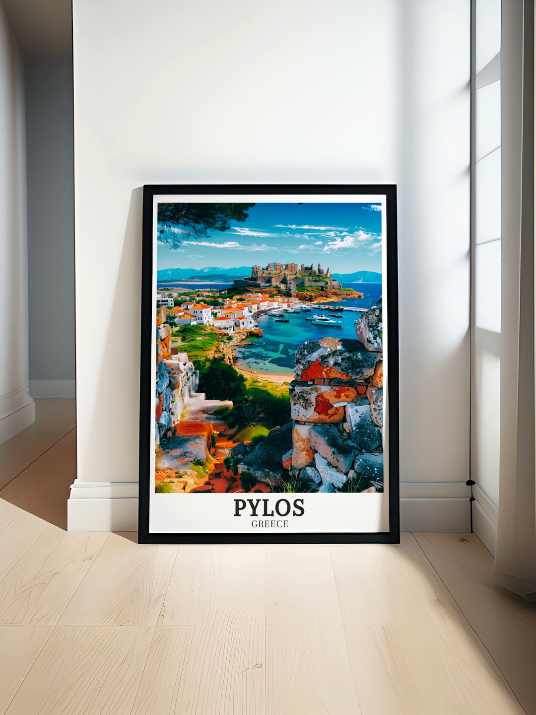 Discover the beauty of Greece with this Pylos Poster featuring Navarino Castle Ruins Peloponnese perfect for adding a touch of history and elegance to any room a stunning Greece Island Print that complements both modern and traditional home decor