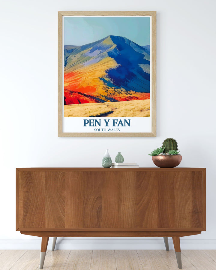 Breathtaking Welsh Wall Art featuring Pen Y Fan Mountain in the Brecon Beacons. This framed print captures the essence of the South Wales countryside and makes an excellent addition to any nature themed home decor.