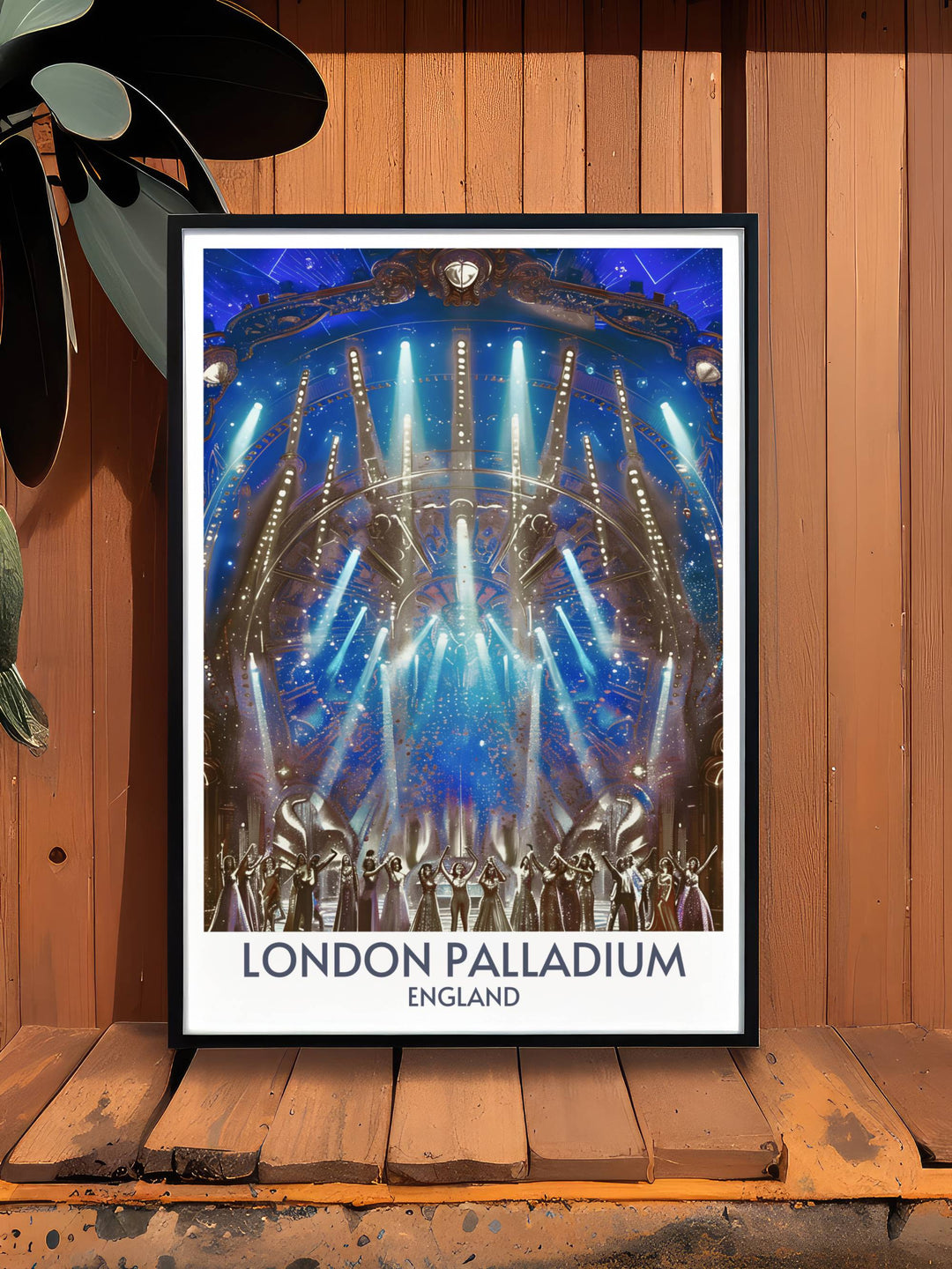 Art Deco Stage Performances Poster reflecting the luxury of London Palladium. This retro travel print celebrates the theatres rich history and West End musicals. A stylish choice for those who appreciate London theatre art and architecture.