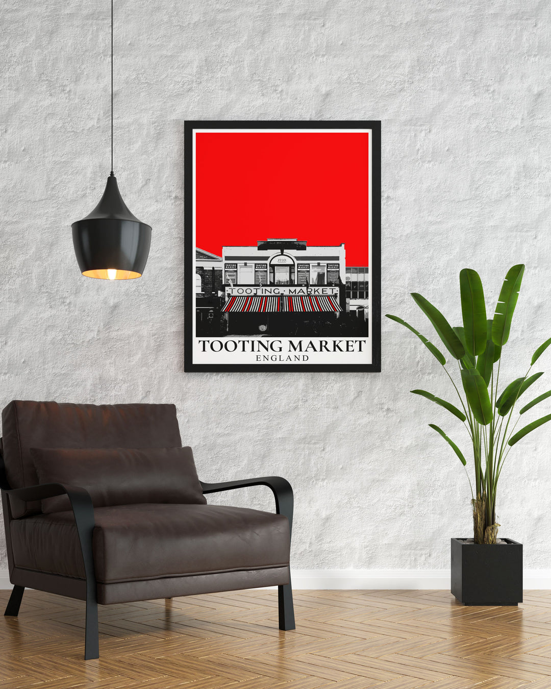 Discover the charm of Tooting Market with this stunning London Travel Poster highlighting the unique architecture and bustling scenes of Tooting Bec and Tooting Broadway