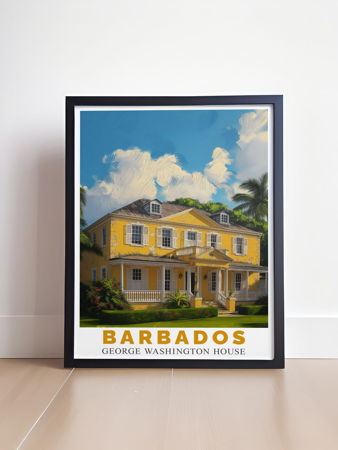 George Washington House poster capturing the historical significance and architectural elegance of this iconic landmark in Barbados, highlighting its connection to one of Americas founding fathers and its role in the islands colonial past.