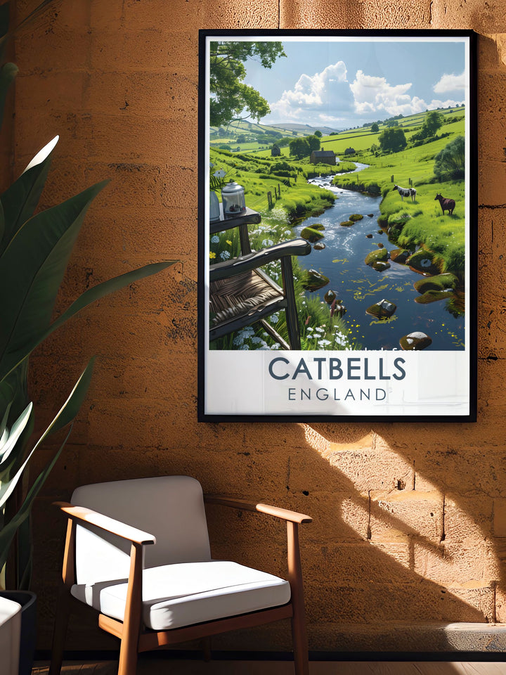 Catbells Summit artwork capturing the essence of the English countryside with a detailed depiction of Newlands Valley and the surrounding Lakeland an ideal addition to any home or office wall decor