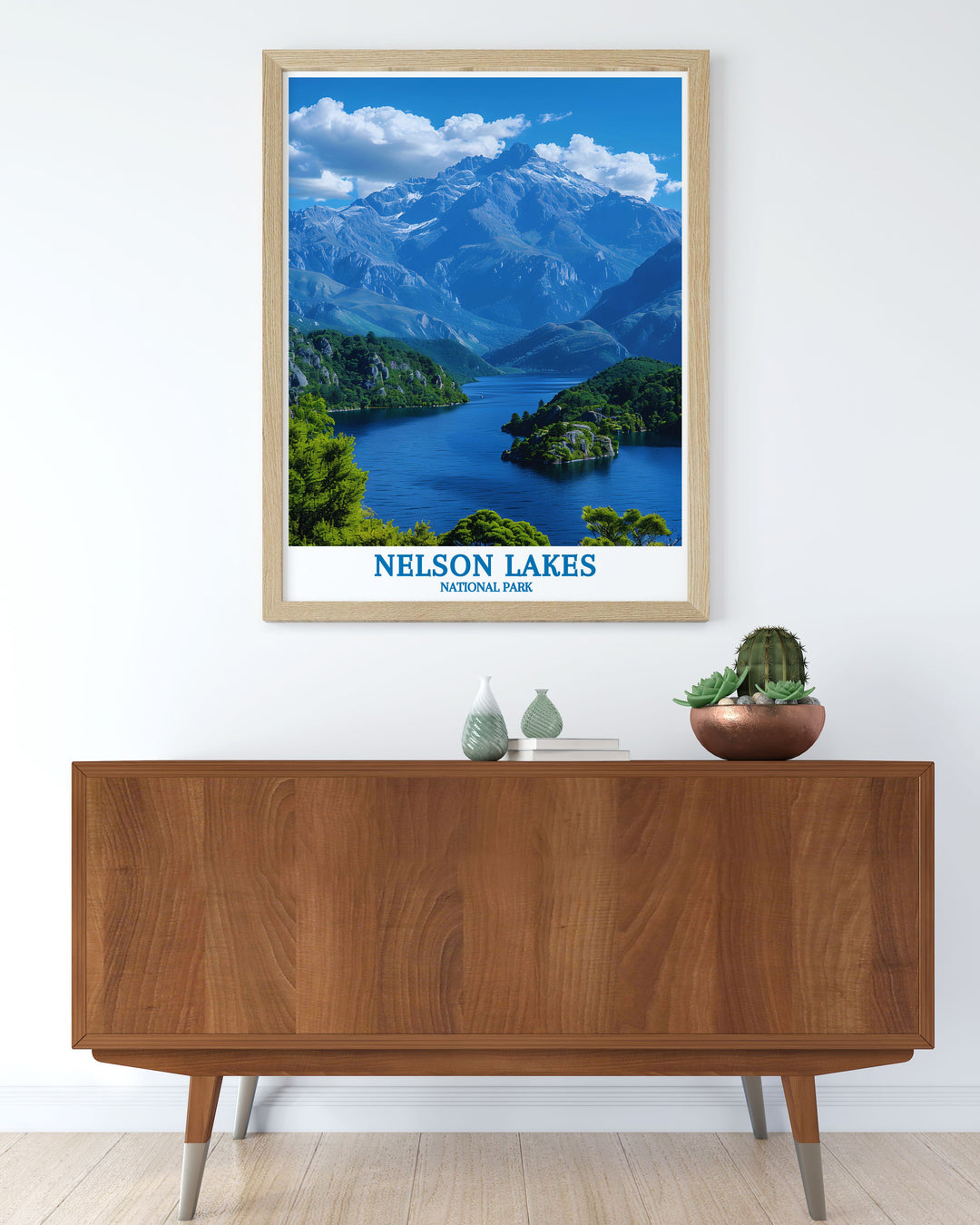 High quality Lake Rotoiti calm waters and scenic views vintage print showcasing the timeless beauty of this New Zealand location crafted with attention to detail and vibrant colors to enhance your home decor with natural elegance.