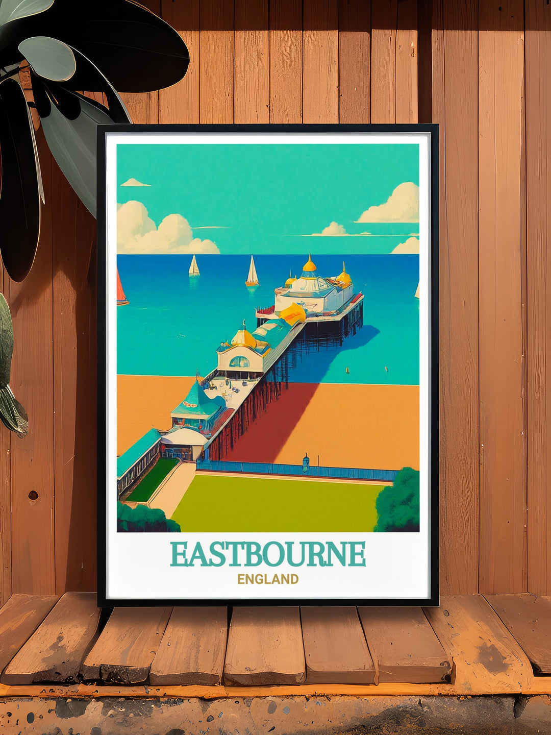 South Downs Way art print featuring the stunning Eastbourne Pier, a must see for any visitor to Englands southern coast. This wall art brings the piers timeless beauty and the English seaside atmosphere into your decor.