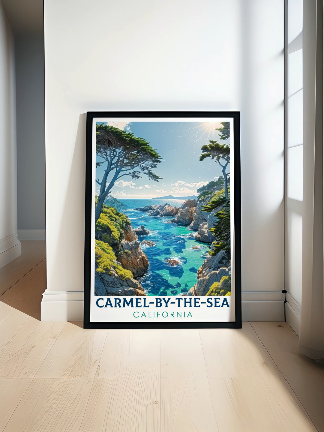 Beautiful Point Lobos State Natural Reserve travel prints showcasing the serene California coastline perfect for any wall art collection and adding a touch of elegance to your home decor with modern artwork that captures the essence of this stunning natural reserve