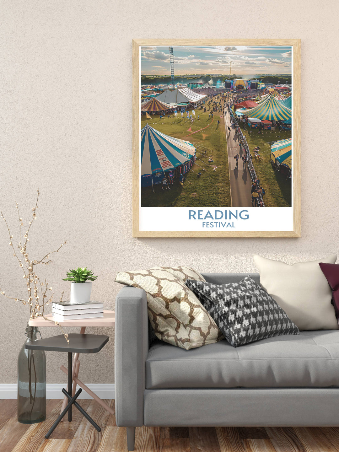 Festival Ground Framed Print highlighting the iconic moments of Reading and Leeds Festivals with intricate stage and crowd imagery perfect for enhancing living spaces