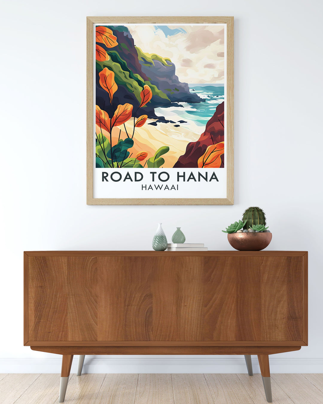 Road to Hana art print highlighting the lush forests and ocean views along this iconic Hawaiian route. Wainapanapa State Park framed prints add a touch of natural beauty and elegance to your living space.