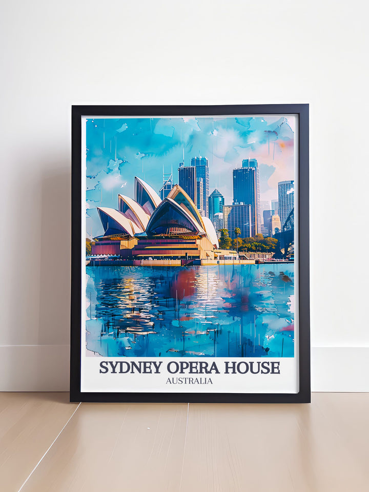 Retro travel poster of Sydney Harbour Harbour Bridge showcasing the beauty of Australia Art and the timeless charm of Sydney Opera House a must have for any travel art collection