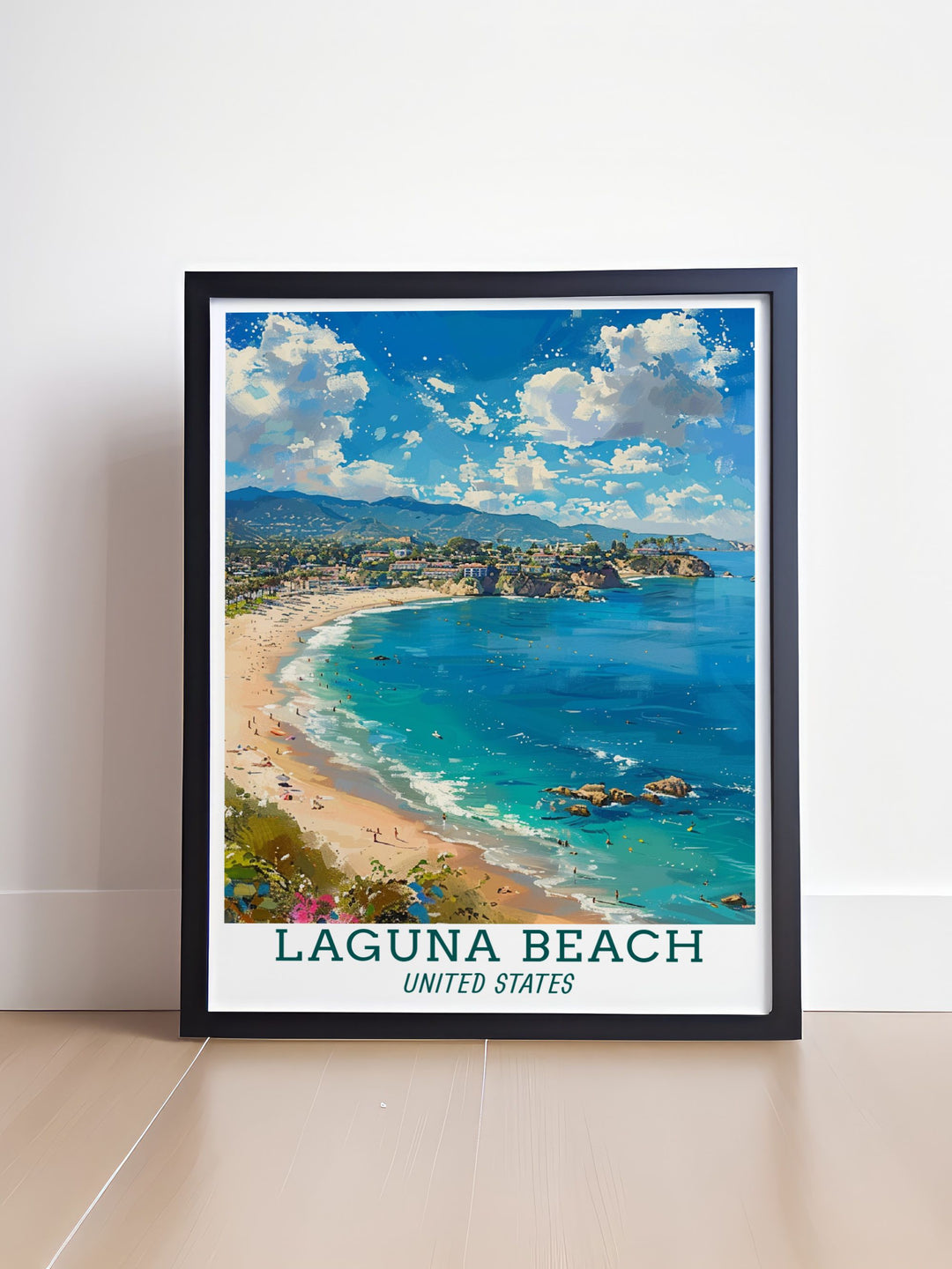 Colorful Laguna Beach Poster with Main Beach scene is a stunning piece of artwork that brings the beauty of Laguna Beach into your home perfect for gifts and wall decor.