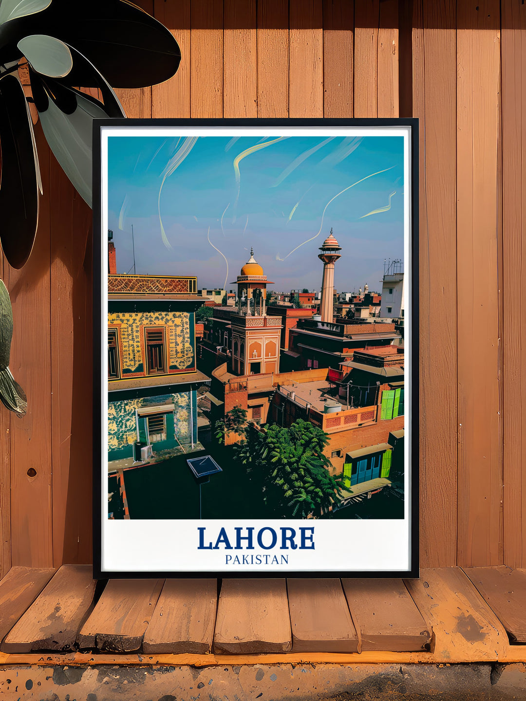 The vibrant and colorful Lahore Bazaar comes to life in this travel print, depicting the bustling market filled with diverse goods, vivid textiles, and the lively energy of street vendors. This artwork captures the spirit of Lahores commercial heart, adding a dynamic and culturally rich element to any room.