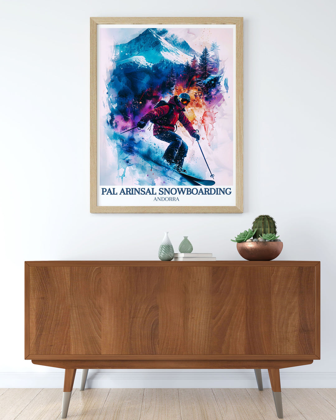 Vintage Ski Print of Andorra highlighting the Grandvalira ski resort and Vallnord ski area Coma Pedrosa modern prints ideal for creating a focal point in your living room decor and capturing the essence of the Pyrenees Mountains for home decor