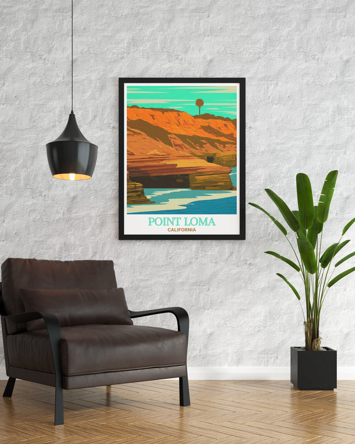 Elevate your living space with Sunset Cliffs Natural Park stunning wall art capturing the dramatic beauty of San Diegos coast this print is an ideal piece of Point Loma decor for those who appreciate the natural wonders of the Sunset Cliffs area