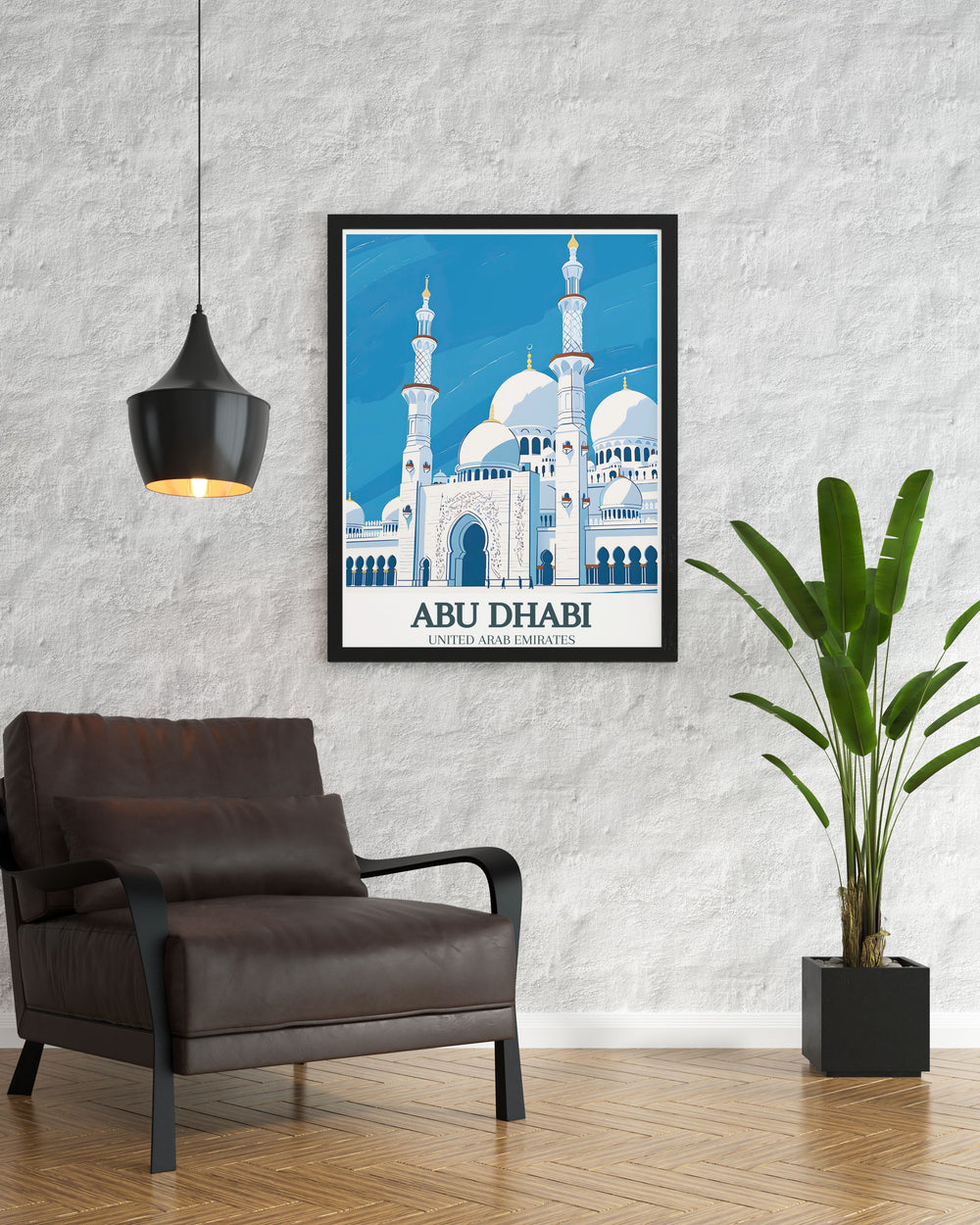 Beautiful poster of the Sheikh Zayed Grand Mosque, Al Rawdah in Abu Dhabi. This vintage print showcases the mosques grandeur and is a great addition to your home decor. Perfect as a unique gift for those who love Abu Dhabi and the United Emirates.