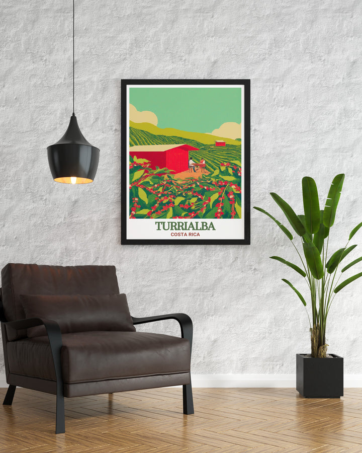 Transform your space with Costa Rica Decor including the Turrialba Poster and Aquiares Coffee and Community Experience Stunning Prints a perfect choice for those who love travel and adventure these pieces add warmth and color to any room