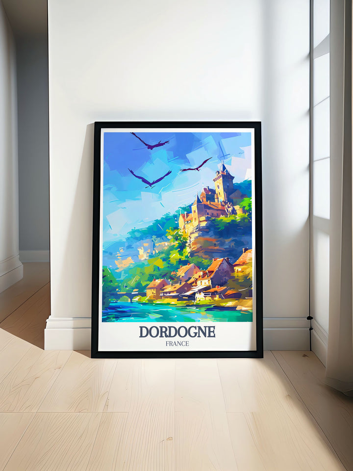 Stunning digital art of Chateau de Beynac and La Roque Gageac capturing the timeless beauty of the Dordogne region perfect for France wall art and home decor lovers
