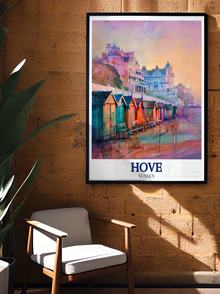 This English Channel travel print showcases the peaceful waters and historic Hove Esplanade, bringing the timeless beauty of Englands seaside into your home. Ideal for those who love maritime history and coastal life.