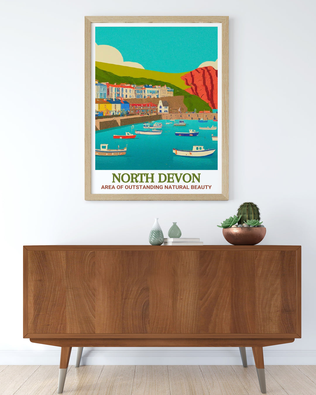 North Devon Travel Print captures the wild beauty of North Devons landscapes, from its windswept moors to its serene beaches, making it an ideal gift for nature enthusiasts.