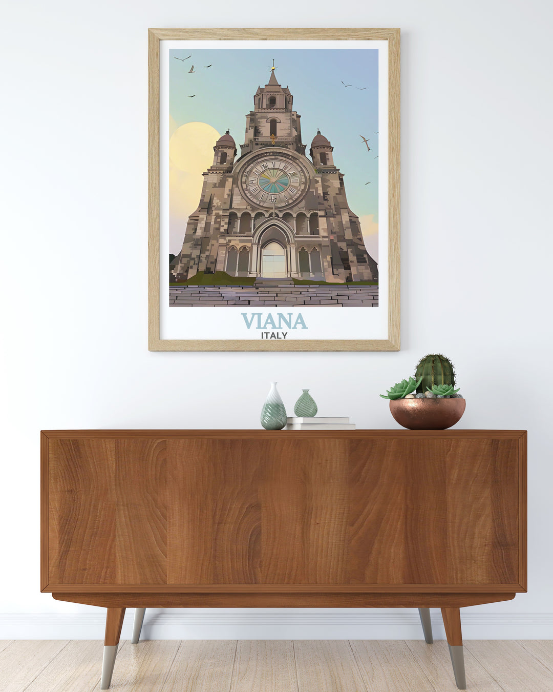 Portugal wall poster featuring Viana Do Castelo paired with Turin Cathedral modern decor offers a stunning combination of European landmarks bringing historical and architectural significance to your home decor with vibrant colors and intricate designs.