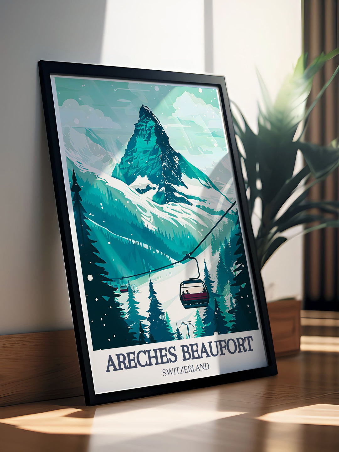 Retro Ski Poster featuring Pierra Menta Cuvy Chairlift and the majestic slopes of Areches Beaufort is a must have for lovers of winter sports and French Alps landscapes This skiing wall art is perfect for creating a cozy alpine atmosphere at home