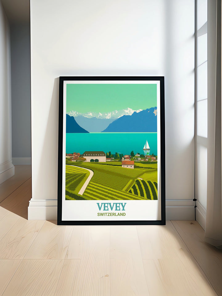 Lake Geneva canvas art capturing the stunning reflections of the surrounding mountains in the calm waters. Ideal for nature lovers and Switzerland travel enthusiasts, this print brings the serenity of the lake into any room.