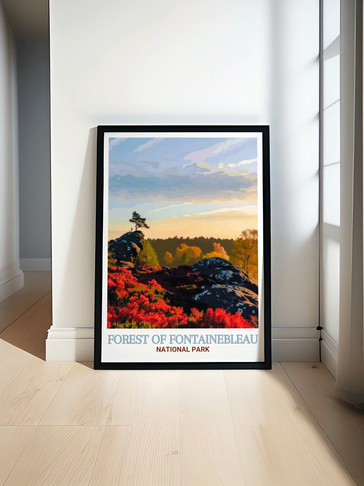 Bring the charm of Fontainebleau into your living space with this detailed travel poster. The peaceful beauty of the forests ancient trees and quiet trails is perfect for adding a touch of nature to any room. Ideal for nature lovers and adventurers, this artwork captures the timeless appeal of Frances scenic landscapes.