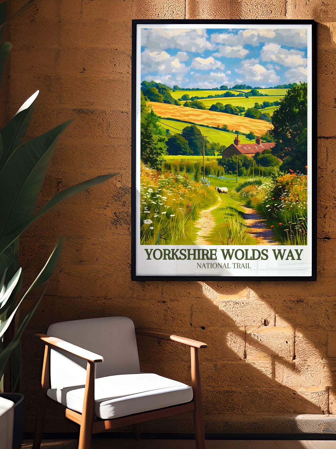Timeless framed art depicting the captivating landscapes of the Yorkshire Wolds Way. The vibrant colors and detailed illustrations celebrate the trails natural beauty and peaceful ambiance, perfect for adding a touch of tranquility to your decor.