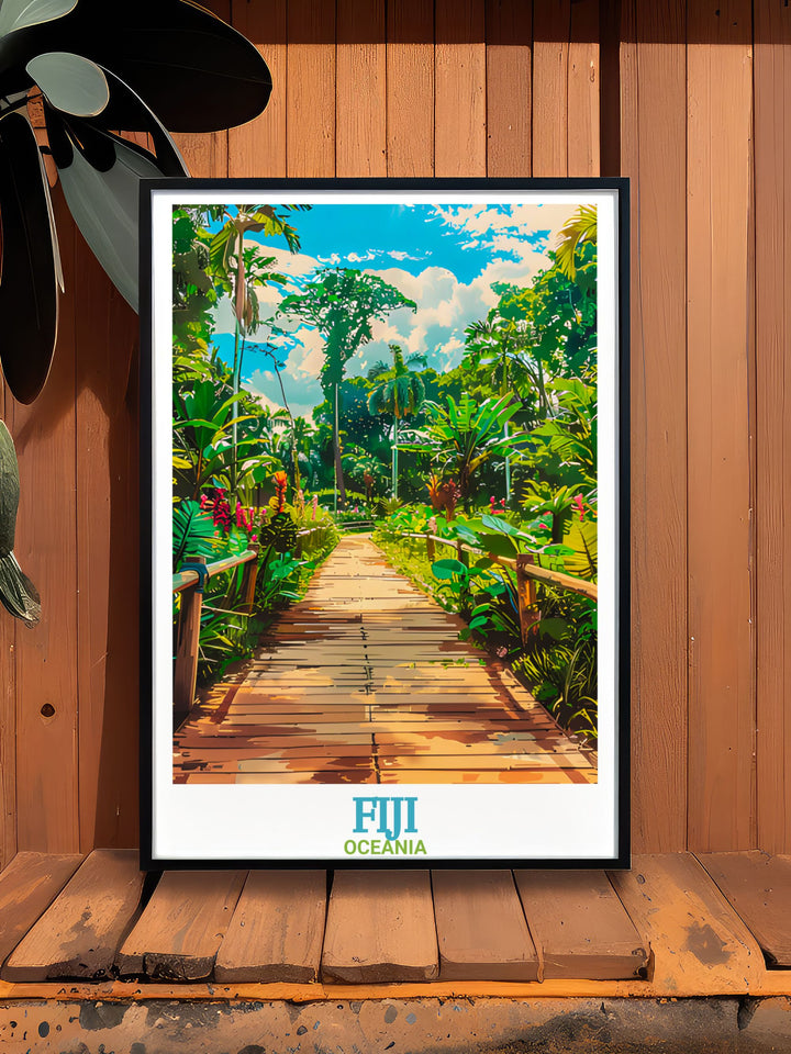 Beautiful Fiji painting depicting the lush landscapes of Garden of the Sleeping Giant perfect for enhancing your home or office decor. This Fiji artwork captures the essence of Fijis natural beauty with rich detail and vibrant colors.