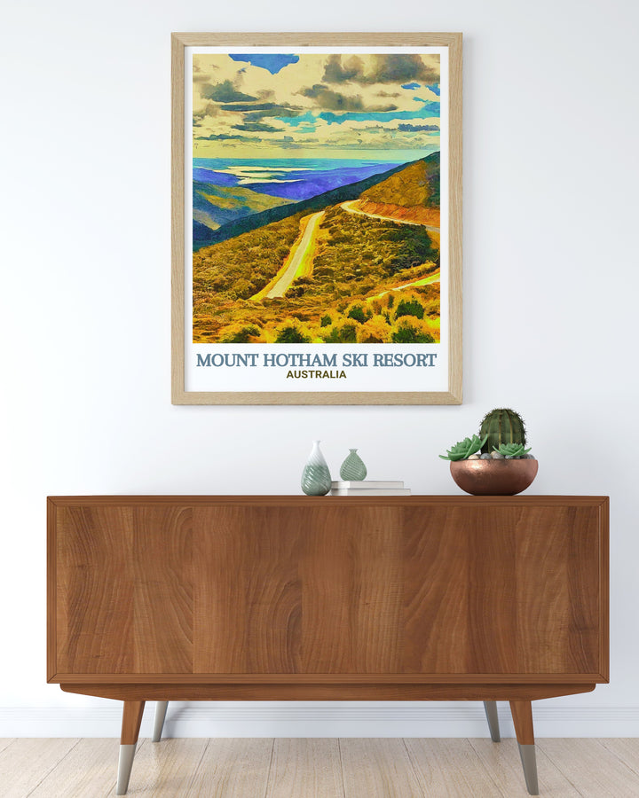 Featuring the scenic Great Alpine Road and the snowy peaks of Mount Hotham, this canvas art brings the beauty of the Australian Alps into your home. Perfect for those who appreciate natures wonders and winter sports, this artwork is a striking addition to any space.