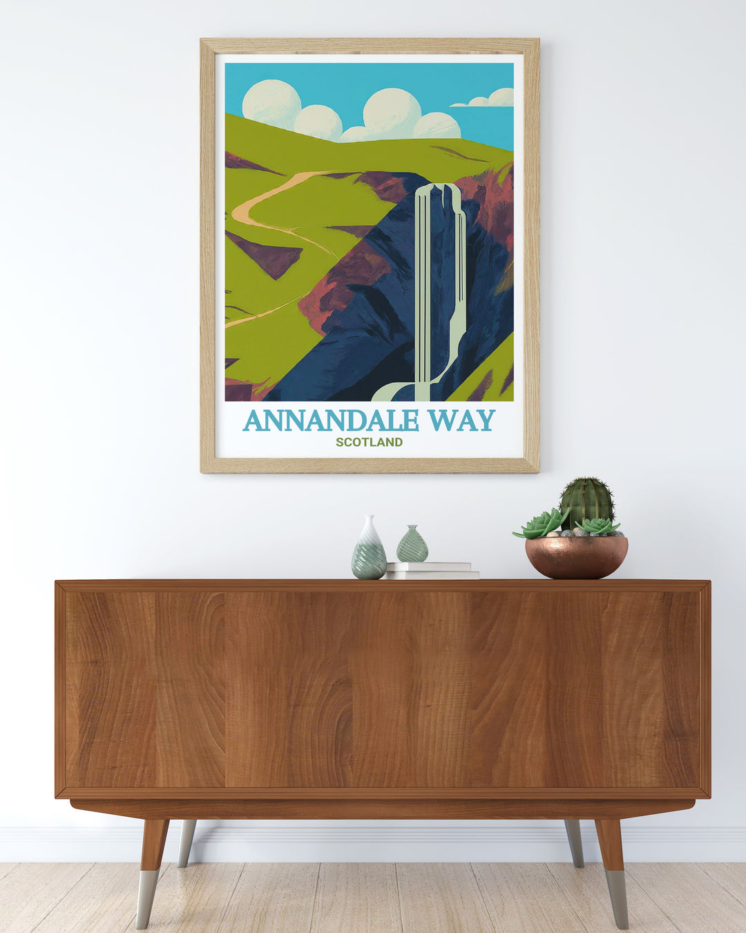 National Park Poster of Annandale Way and Grey Mares Tail showcasing Scotlands iconic landscapes this print is a must have for lovers of Scotland art and collectibles bringing the beauty of the outdoors into your home