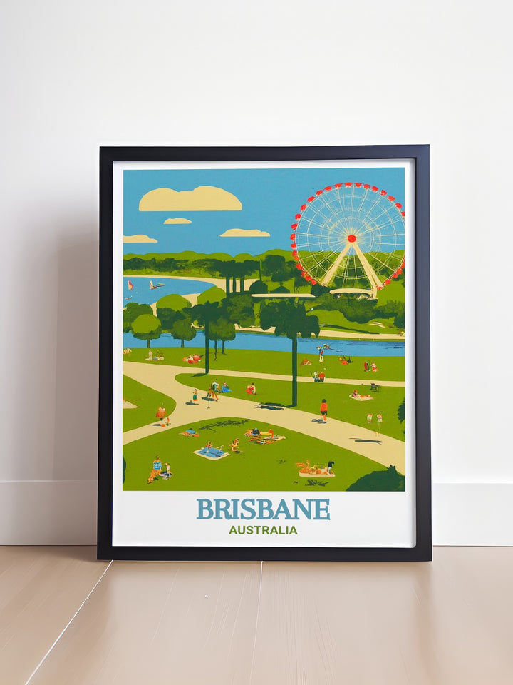 South Bank Parklands Brisbane Art Print is a beautiful representation of one of Brisbanes most beloved destinations. This Brisbane Wall Art adds a touch of nature and urban sophistication to any space making it an ideal choice for art lovers and Brisbane enthusiasts