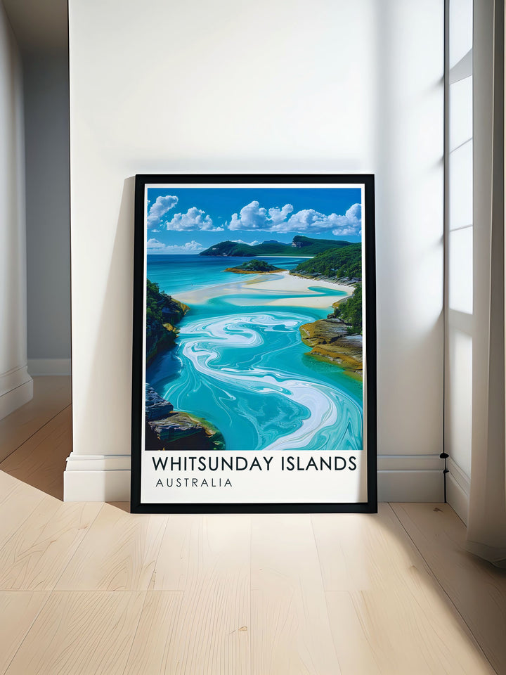 Hill Inlet modern print featuring the stunning natural beauty of Australias Whitsunday Islands with intricate patterns of white sands and turquoise waters perfect for home decor