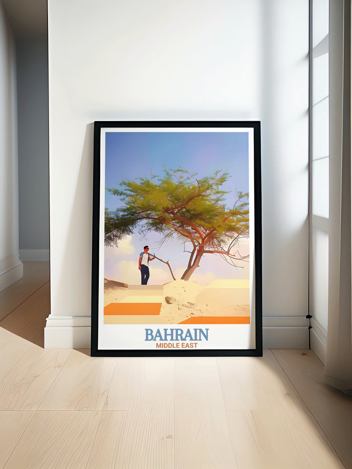 Bahrain Print featuring the Tree of Life in vibrant colors perfect for wall decor or a travel souvenir bringing the beauty and heritage of Bahrain into your home with stunning artwork and meticulous craftsmanship.