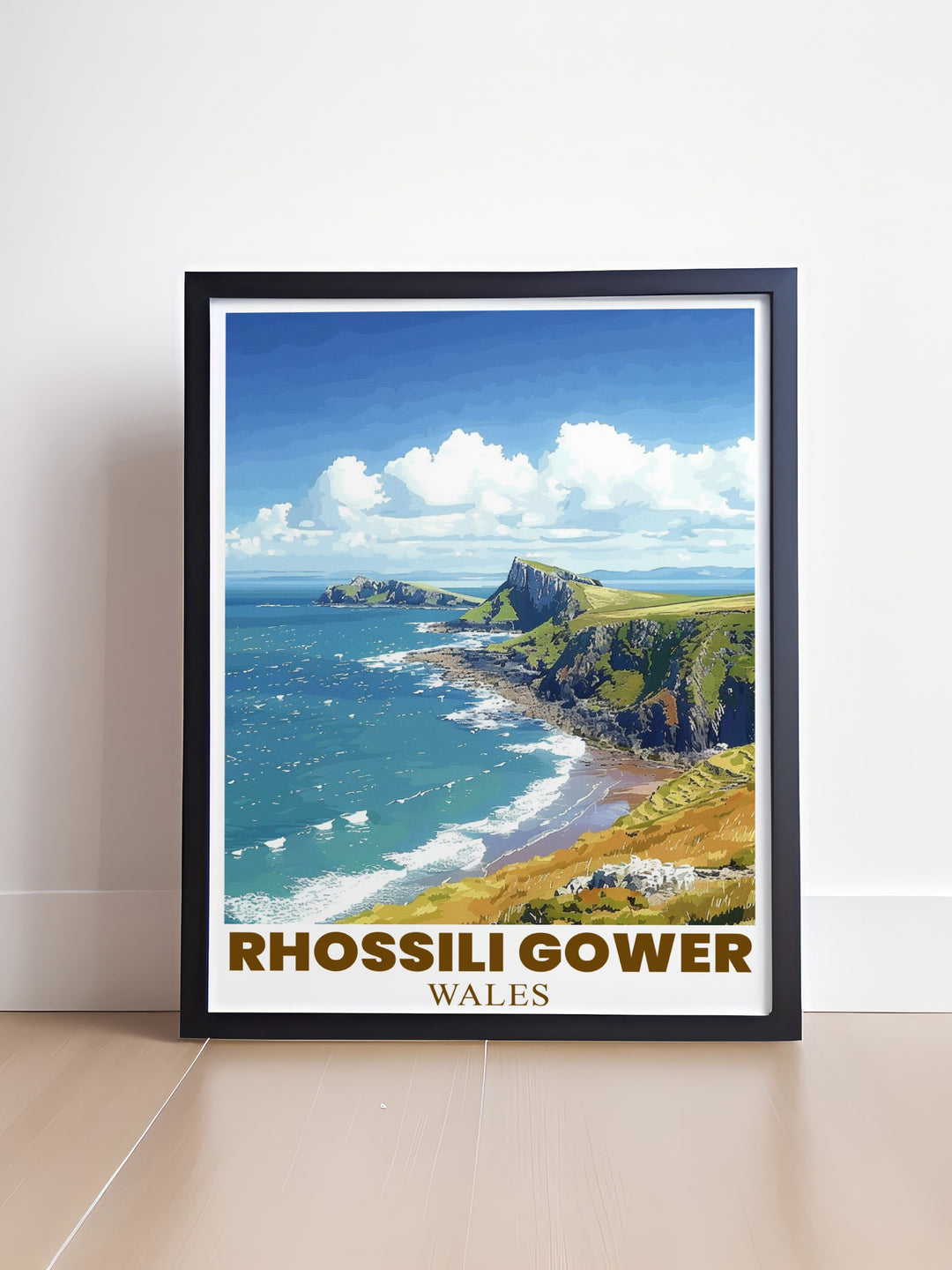 Stunning Worms Head artwork presenting vivid beach scenery from Swansea enhancing any interior design