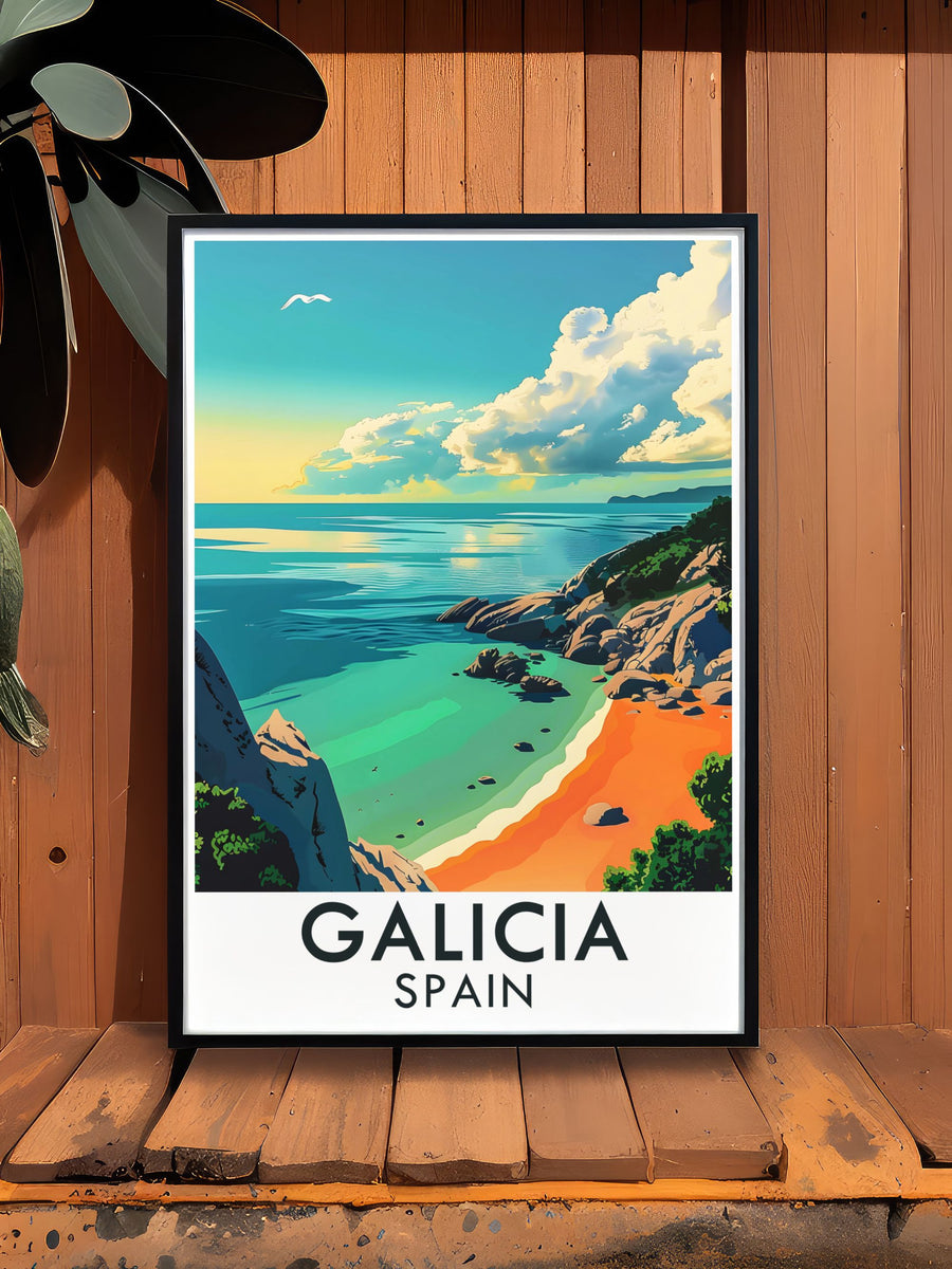 Highlighting the historical significance of the Cíes Islands, this artwork reflects their rich past and stunning coastal views.