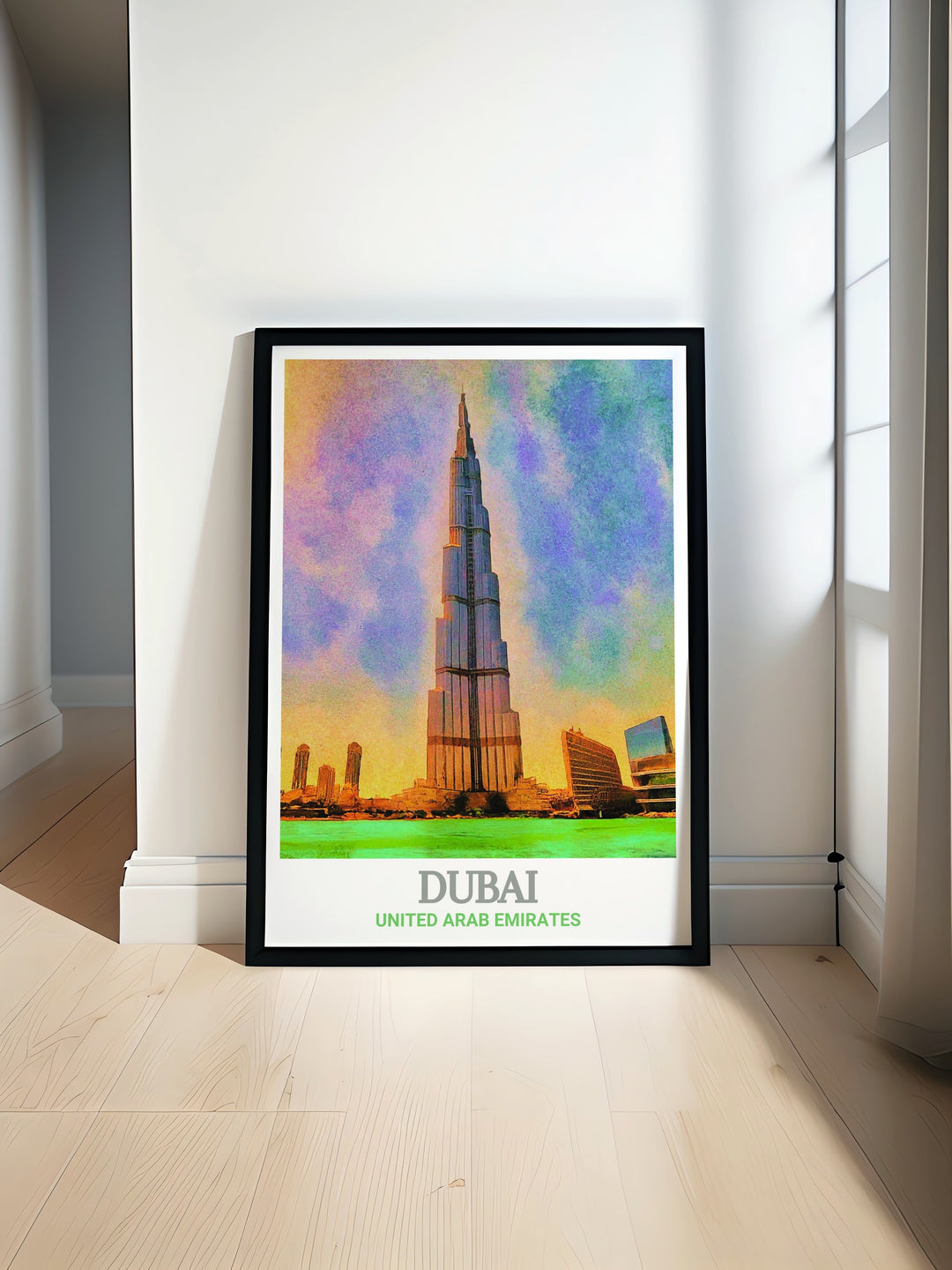 Stunning Dubai Art Print featuring the iconic Burj Khalifa and a detailed Dubai city map perfect for modern home decor with a black and white design that adds sophistication to any room ideal for living rooms bedrooms or offices