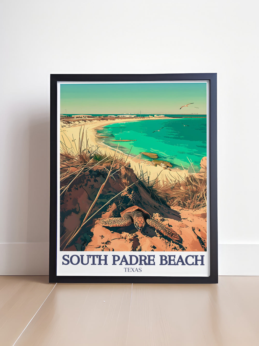 A captivating wall art piece featuring the picturesque beaches of South Padre and Malaquite, this travel poster showcases the soft sandy shores and inviting waters of the Gulf Coast. Perfect for adding a tropical vibe to your home, this print is a great gift for travelers or those who dream of beach getaways.