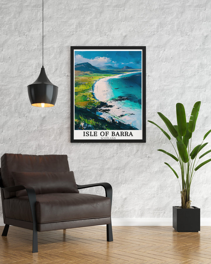 Our Isle of Barra canvas print beautifully captures the essence of the Outer Hebrides, with a focus on the stunning beaches and dramatic coastlines of the region. Whether for your own home or as a travel gift, this art print brings the allure of Scotlands hidden gems into any space.