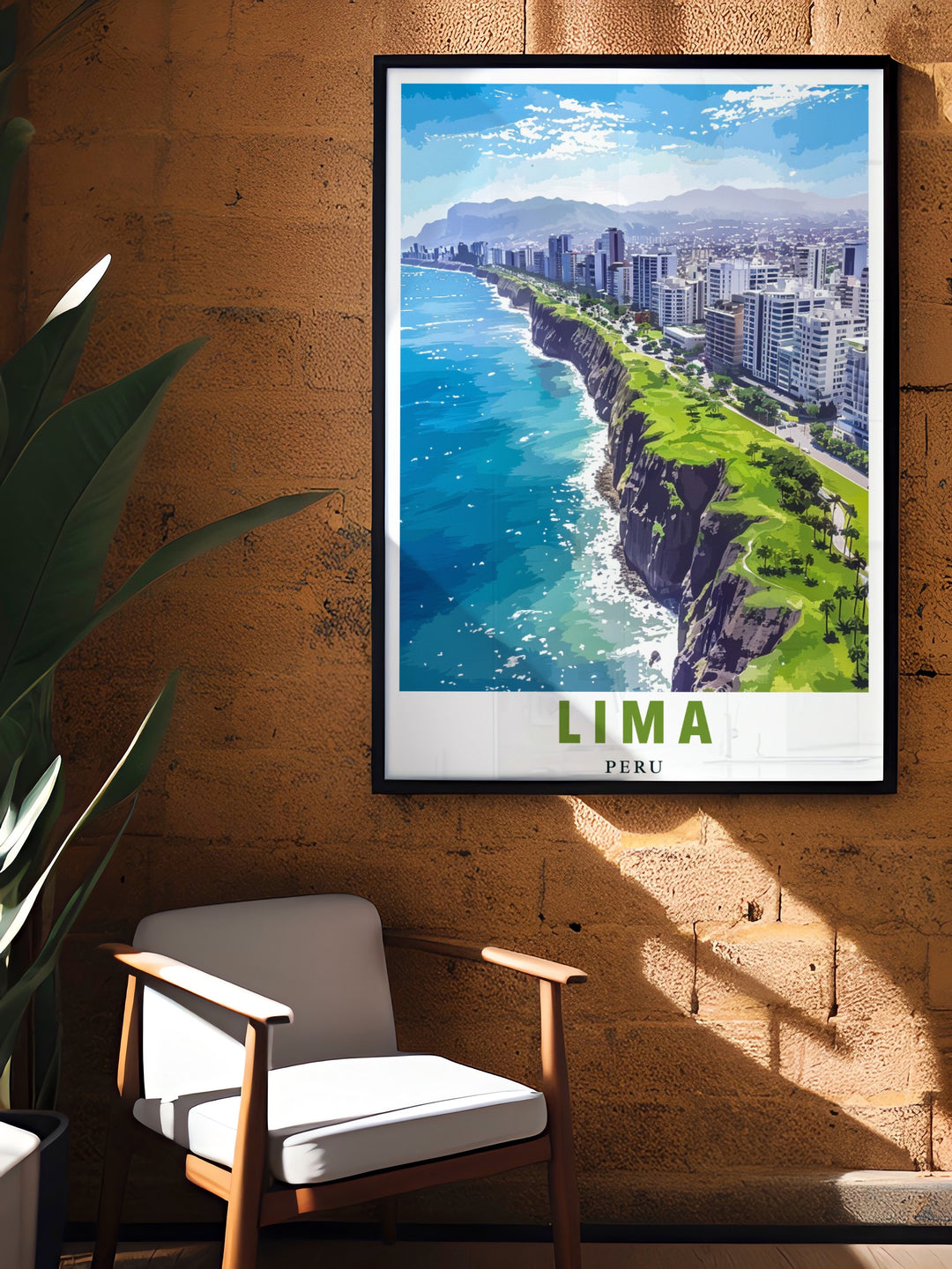 Capture the dramatic views of Limas Miraflores Cliffs with this beautiful travel poster. Perfect for home décor, this art print brings the natural beauty of Perus coastline into any room, making it an excellent choice for art collectors or travel enthusiasts.