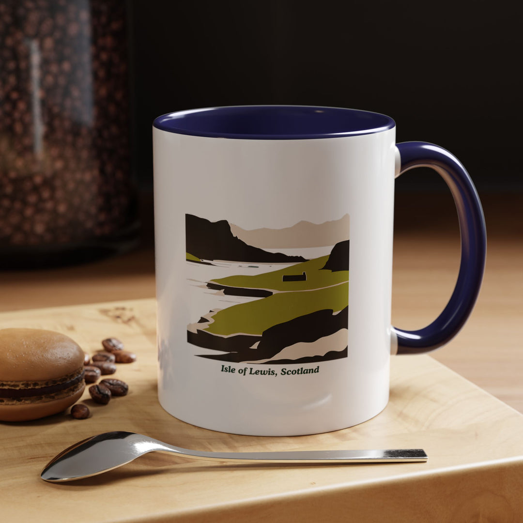 The Isle of Lewis, Scotland mug features vibrant artwork that captures the stunning landscapes of the island. Perfect for enjoying your favorite beverage, it’s microwave safe and dishwasher safe for added convenience.