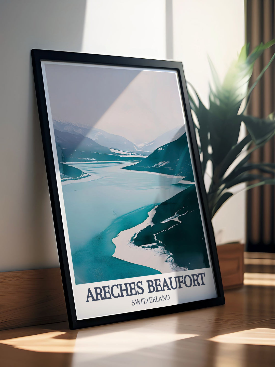 Beautiful Ski Resort Poster featuring Le Planay Lac de Roselend and Areches Beaufort This French Alps wall art is perfect for anyone who loves vintage skiing prints and retro ski decor Ideal as a gift or as part of your home collection