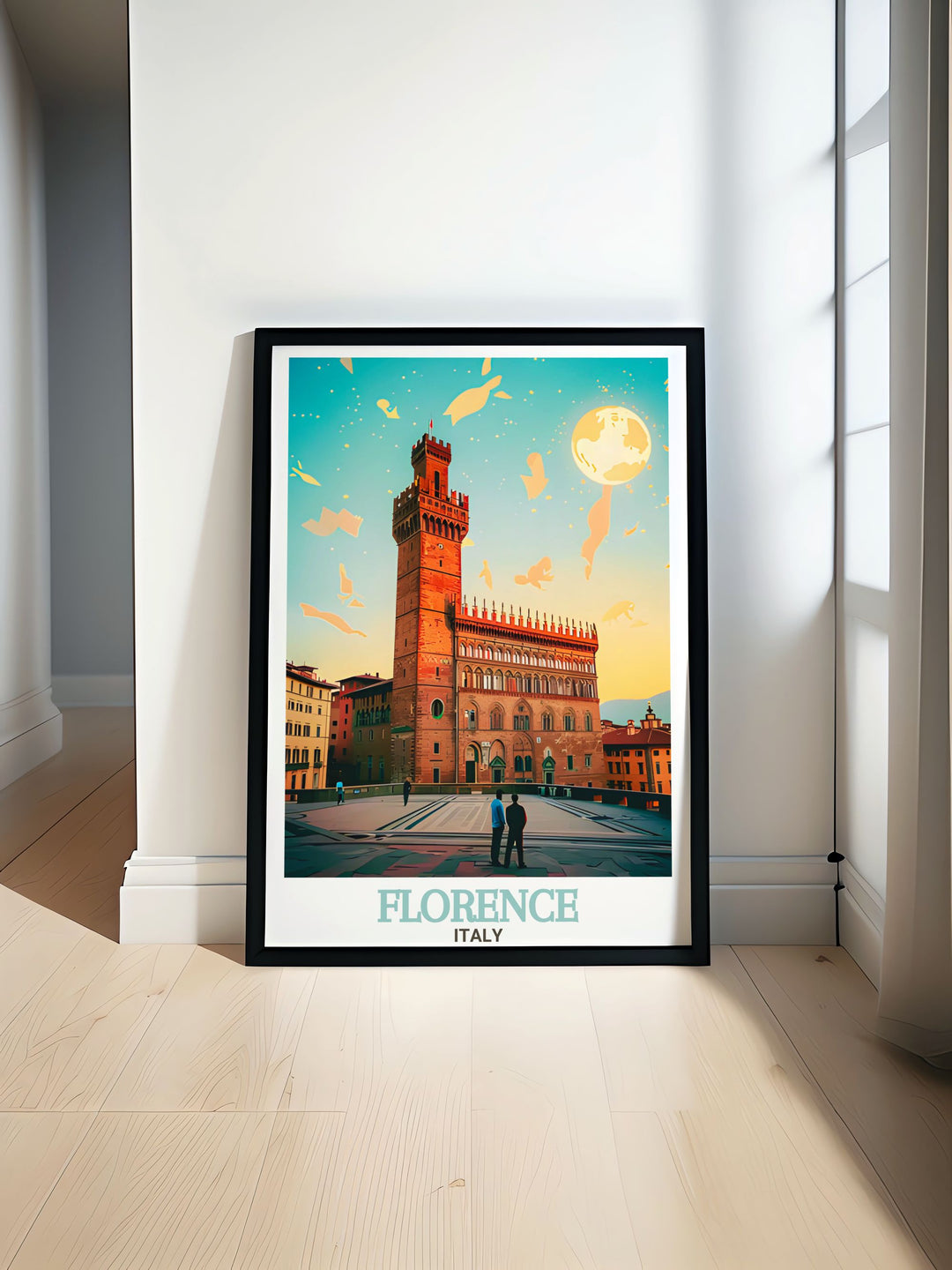 Florence Italy print featuring the iconic Palazzo Vecchio brings a touch of Italian history and art into your home. This stunning travel poster is perfect for adding elegance and cultural charm to your living room or office space with timeless Florence wall art