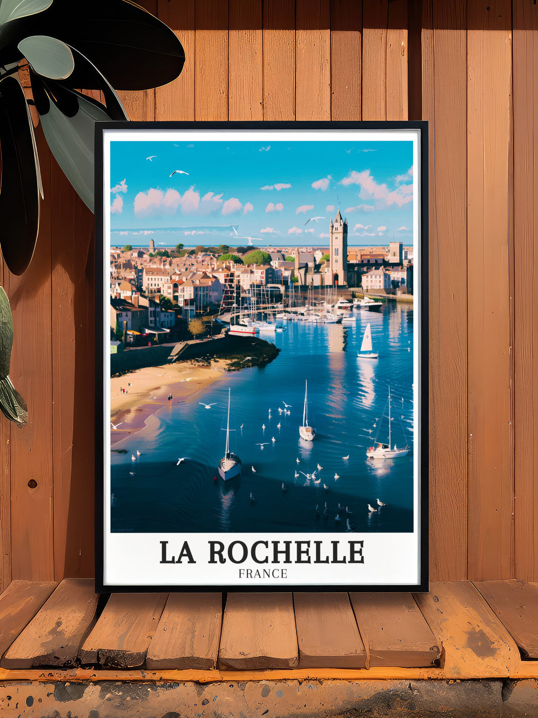 Stunning La Rochelle art print featuring the picturesque Old Port and the tranquil Île de Ré. The print captures the essence of French coastal life, with its blend of history, nature, and charming villages, perfect for enhancing any rooms decor