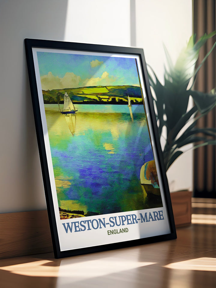 Weston Super Mare poster print captures the charm of this classic seaside town, featuring its iconic Grand Pier and stunning views of the Bristol Channel. Perfect for lovers of vintage UK seaside art, this print brings a nostalgic touch of Somersets coastal beauty into your home décor.